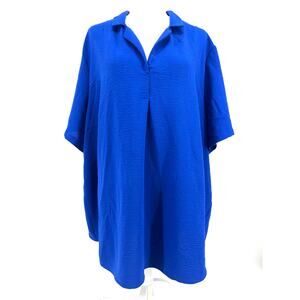 Hilary Radley Women's 3X Blue Collared Casual Relaxed‎ Fit Tunic Pullover Blouse